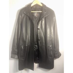 Vintage Tibor Leathers Black Leather Car Coat Men’s Medium 90s Y2K